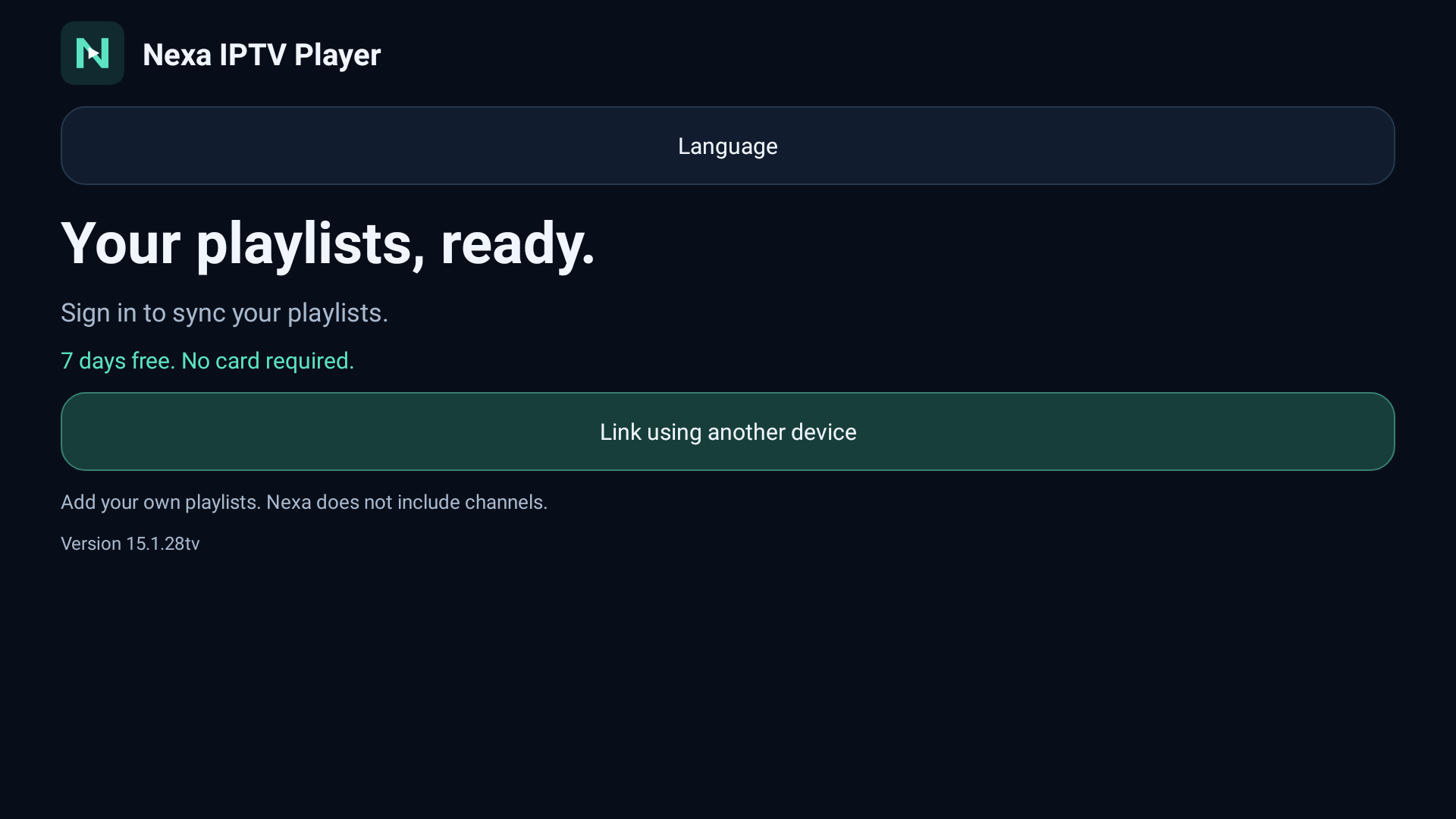 Nexa on Android TV with the link using another device option.